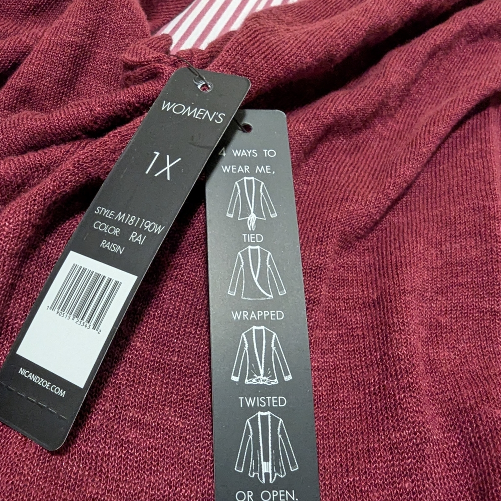 NIC+ZOE Burgundy Open-Front Cardigan Plus Size 1X - Picture 3 of 8